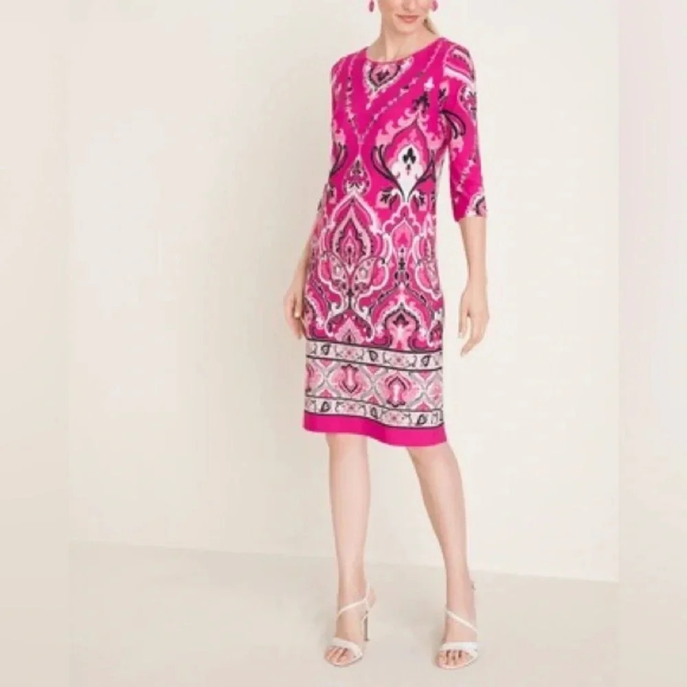 Chico’s Shift Dress Paisley Hot Pink White Black‎ sz 4/6
